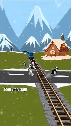 Gun Cartoon Video | Panda is holding gun and following the Penguin and the train is approaching fast