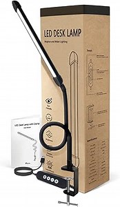 LED Desk Lamp with Clamp, Clamp Light with Adjustable Color Modes, Clip on Light with Long Flexible Gooseneck, Eye Care Lamp Clamp for Study, Work, Home, Office, Black, 12W