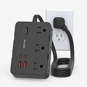 DEPOW Surge Protector Power Strip, 3 FT Extension Cord with 6 AC Outlets 4 USB Ports,1050J Surge Protection, Wall Mountable Charging Station for Office, Home, Black