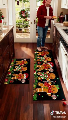 Christmas Gingerbread Kitchen Mat for Festive Decor