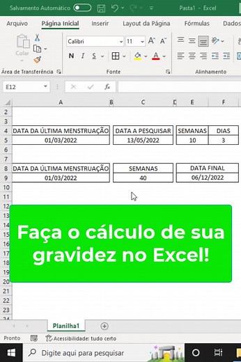 Calcule sua idade gestacional com o Excel. #exceltips #excel #gravidez #pregnancy #translucencianucal #maternidade #bebê #gestação #excelochallenge #excelochallenge2