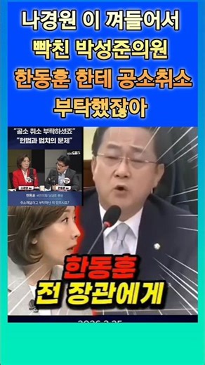 Rep. Park Sung-joon, enraged by Na Kyung-won's interference, shouts, "You asked Han Dong-hoon to ...