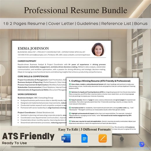 ATS Resume Template With Cover Letter | Modern, Easy to Edit (instant Download) - Etsy UK