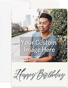 Personalized Christian Happy Birthday Card Custom Your Photo Image Upload Your Text Greeting Card (Single Card)