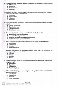 What learning theory emphasizes the role of reinforcement and p... | Filo