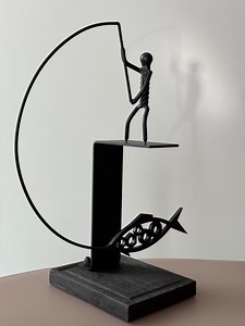 Handmade Metal Pendulum – Fisherman & Fish Kinetic Desk Sculpture - Etsy Canada