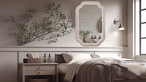 Amazon.com: Reflinto 36x24 Wooden Scalloped Decorative Wall Mirror with Beaded Frame, Rustic Farmhouse Entryway Mirrors for Bathroom Vanity, Foyer, Hallway, or Over Sink (Horizontal/Vertical) : Home & Kitchen