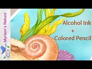 163] ALCOHOL INK Painting 🐚🌿 Ocean Still Life with Colored Pencil Enhancement