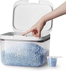 LivLab Mker Laundry detergent dispenser with One-Press Lid,for laundry room organization,Clear PET laundry powder container with Measuring Cup,laundry pods container 2.8L/6Lbs/100oz(120 Pods)