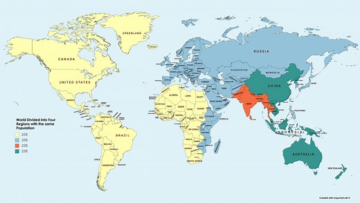 Mapped: The World Divided Into 4 Regions With Equal Populations