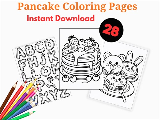 Pancake Coloring Pages for Kids | Breakfast Activity Sheets (digital Download) - Etsy