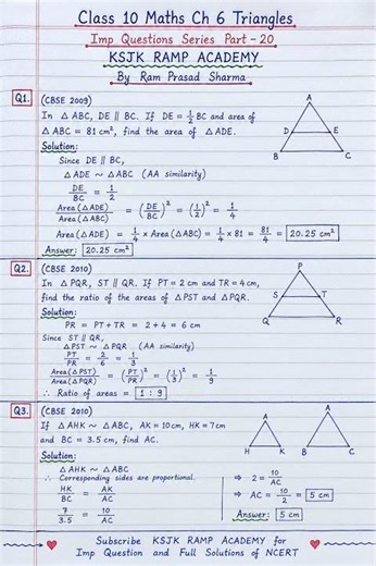 Class 10 Maths Ch 6 Triangles Imp Questions Series Part 20 | KSJK RAMP ACADEMY| CBSE|NCERT