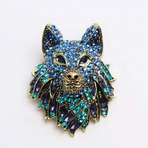 Wolf Blue Crystal Brooch