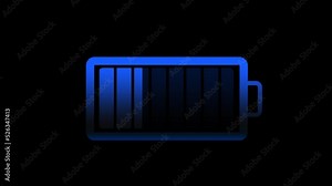 Charging battery blue animated icon, transparent png alpha background Stock Video