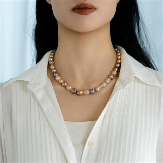Multicolor Baroque Freshwater Pearl Necklace, 8–11mm Naturally Iridescent Pearls, Refined Gold-plated Design - Etsy