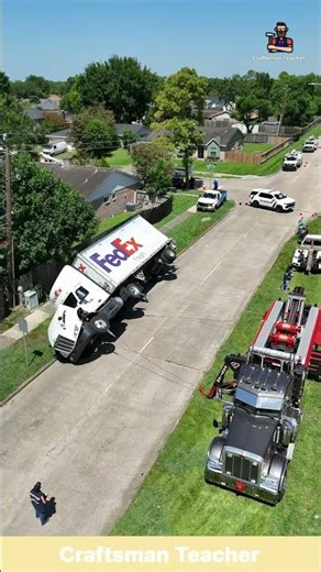 Heavy Rescue Towing Crew Lifts a Fallen FedEx Truck Back on Its Wheels #shorts