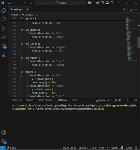 SNAKE GAME 🐍 USING PYTHON #coding #ytshorts #viral #python #youtubeshorts #explore #code