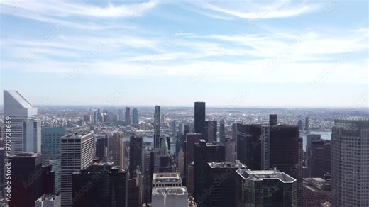 New york city skyline aerial view over midtown manhattan skyscrapers and urban architecture landscape.