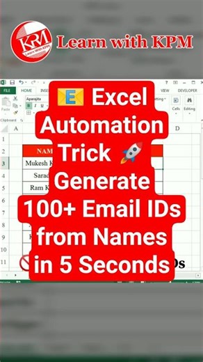 📧 Excel Automation Trick 🚀 Generate 100+ Email IDs from Names in 5 Seconds #excel #shorts #flashfill