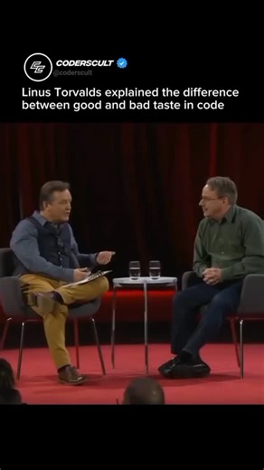 CODERSCULT on Instagram: "𝗟𝗶𝗻𝘂𝘀 𝗧𝗼𝗿𝘃𝗮𝗹𝗱𝘀 once said good taste in code is about removing special cases until every case is the normal one. 🧠 In his TED Talk, he showed how a small change in a linked list function turned messy if-else logic into elegant simplicity. That’s the real art of coding. 🎥 Source: TED Talk – The mind behind Linux 🔥 #coderscult #CleanCode #ProgrammingWisdom #CodeLife #DeveloperHumor"