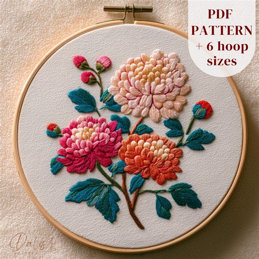 Beginner Chrysanthemum Embroidery Pattern, November Birth Flower Simple Floral PDF - Etsy