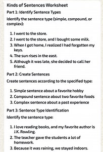 Kinds of Sentences WorksheetPart 1: Identify Sentence TypesI... | Filo