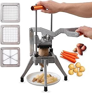 POP Commercial Grade French Fry Cutter Stainless Steel Vegetable and Potato Slicer Chopper and Mandoline Includes 1/4" and 3/8" Blades and 6 Wedge Cutter