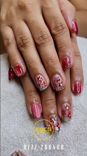 CatEye Red Nail Art Design by COCO Nails Studio 💅✨ #Shorts #nails #diynails