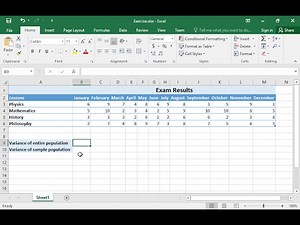 Use the VAR,VAR.S,VAR.P,VARP functions to calculate the variance of a cell range (Excel 2016