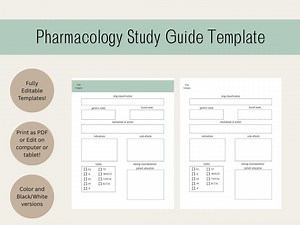 Pharmacology Study Guide Template-fully EDITABLE - Etsy