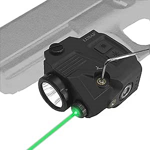 Green Laser Sight Flashlight Combo, Compact Rail Mount Pistol Light with High Lumen LED Light Quick Release Strobe Function, USB Magnetic Touch Rechargeable Weapon Light