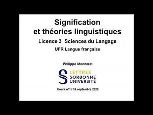 Signification et théories linguistiques 2025-2026. Cours n°1