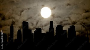 Los Angeles: Time Lapse in Dark Night with Full Moon