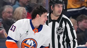 Islanders' Mathew Barzal two-hand chops Blue Jackets' Marchment