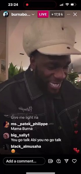 Burna Boy live IG, Burna replied WizKid, this what he said, "Ur own no pass, to come X make noise, come out Obi house or find one location, come out I go match u and ur papa, teeth commot, na to dey mouth, una club by club for night, no hide inside, e don reach time, to begin dey kpai una one by one, 7 is real" 🦍