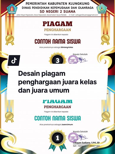 Desain Piagam Penghargaan Juara Kelas dan Umum