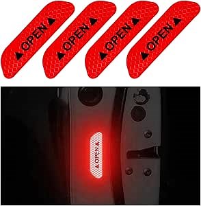 Ziciner 4 Pcs Car Door Open Reflective Stickers, Night Visibility Safety Warning Auto Anti-Collision Protective Strip, Universal Vehicle Decorative Decals Accessories for Most Cars (Red)