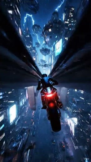 vCinematic gaming scene, neon lights, intense action, fast camera movement, dramatic lighting.