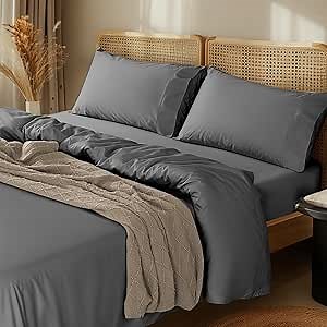 LBRO2M 1000 Thread Count 100% Cotton Sheets Set,King Size Bed Sheet 4 Piece Sets,Long Staple,16 Inches Deep Pocket,All Season,Bedding Super Soft Comforterble Breathable,Sateen(Dark Grey)