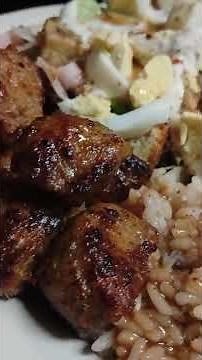 Italian meatballs salad 🥗 rice 🍚 and gravy