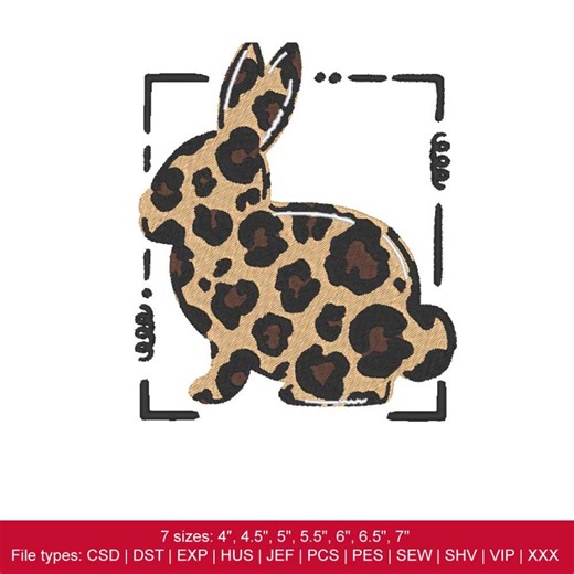 Easter Bunny Machine Embroidery Design, Leopard Bunny Embroidery Design - Etsy