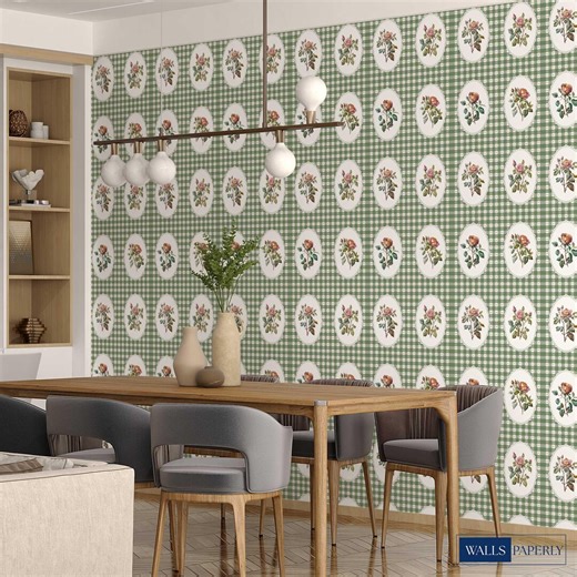 Retro Farmhouse Floral Wallpaper – Vintage Blue Country Flowers - Etsy