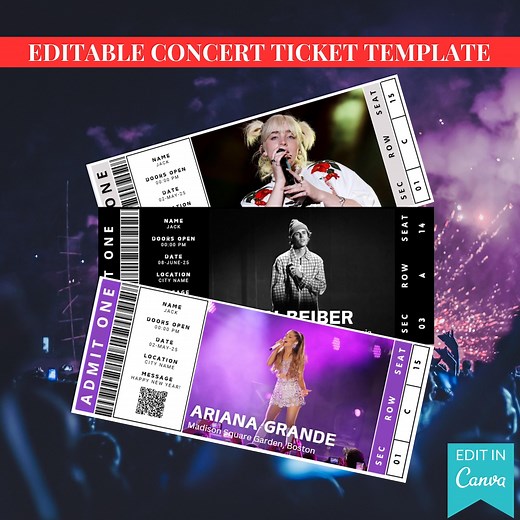 Editable Concert Ticket Template | Custom Concert Ticket | Printable Concert Ticket | Gift Idea | DIY Event Ticket | Canva Template - Etsy