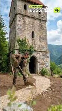 Lost Watchtower Restored Into a Cozy Mountain Hideout 🏰🔥 #shortfilm #offgrid
