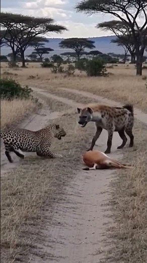 Leopard Caches Deer Hyena Try To steal #shorts #leopard #wildlife #animals