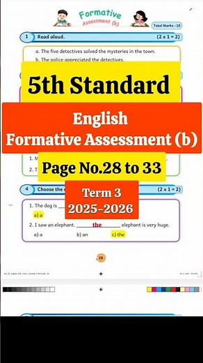 5th Standard English Workbook term 3 Formative Assessment (b) Page No.28 to 33 l #5thstd