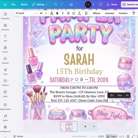 Pink Pamper Party Girls Invitation | Pink Pastel Glitter Sleepover Birthday Invite (editable Canva Template) - Etsy