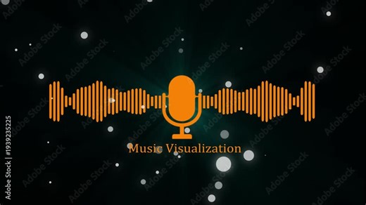 Vibrant Music Visualization Animation with Orange Microphone Icon and Audio Spectrum Equalizer for YouTube Channels and Musical Content.