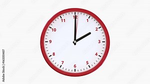 Fast turning clock hands on round red clock. Loop ready animation of fast passing time.