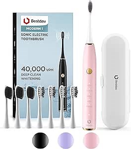 Pink Electric Toothbrush, USB Rechargeable Sonic Toothbrush w 180 Days Battery Life, Electronic Toothbrush for Adults &Teen with Braces, 5 Modes, Timer, 8 Electrical Brush Heads, for Girls and Women
